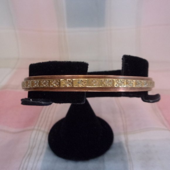 Copper Cuff Bracelet With Gold Tone Design - Picture 2 of 12